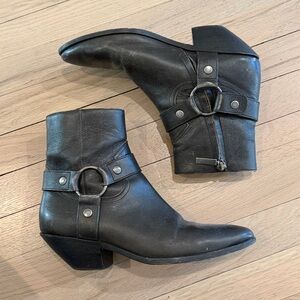 Saint Laurent distressed brown moto boot